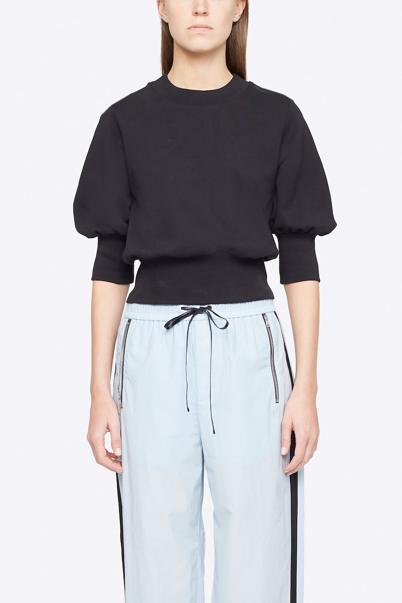 Puff Sleeve French Terry Sweatshirt-black #0 Puff Sleeve French Terry Sweatshirt, Black cotton French Terry puff-sleeve sweatshirt from 3.1 PHILLIP LIM featuring crew neck, ribbed hem, ribbed cuffs and three-quarter puff sleeves.- 0