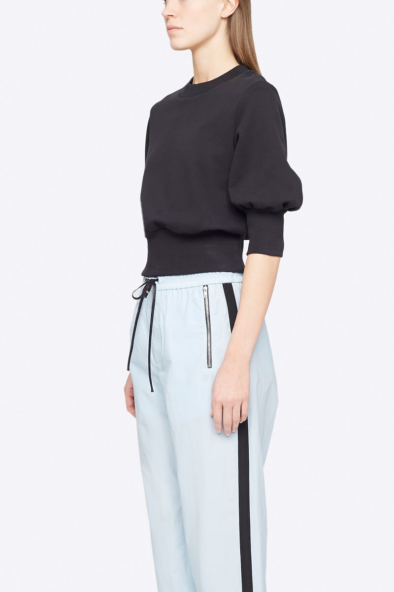 Puff Sleeve French Terry Sweatshirt, Black cotton French Terry puff-sleeve sweatshirt from 3.1 PHILLIP LIM featuring crew neck, ribbed hem, ribbed cuffs and three-quarter puff sleeves.- 1