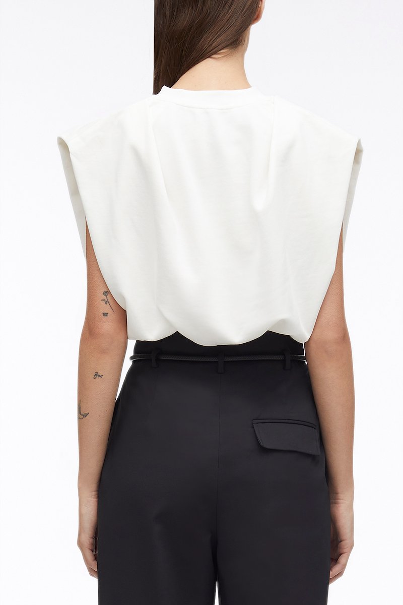 Sleeveless French Terry Top-white #1 Sleeveless French Terry Top, White cotton split-neck sleeveless top from 3.1 PHILLIP LIM featuring draped design, ribbed edge, round split neck, sleeveless, elasticated hem and straight hem.- 3
