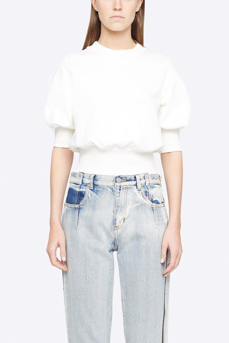 Puff Sleeve French Terry Sweatshirt in white | 3.1 Phillip Lim Official ...