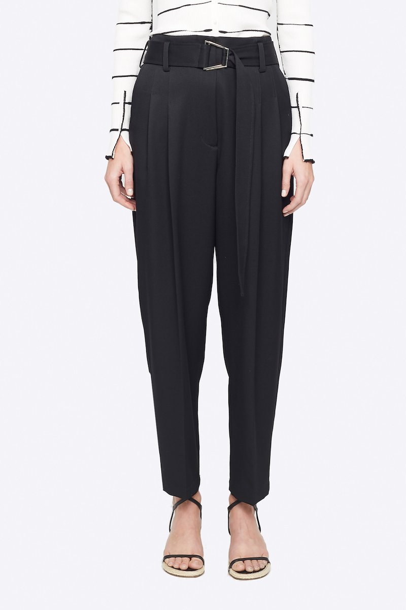 Wool Belted Utility Pant-black #0 Wool Belted Utility Pant, Black wool belted utility trousers from 3.1 PHILLIP LIM featuring high waist, belted waist, concealed front fastening, two diagonal pockets to the sides, rear patch pocket, tapered fit and cropped leg. POSITIVELY CONSCIOUS: This product is made with a material widely recognised as being better for the planet, so you can be confident you are choosing positively .- 0