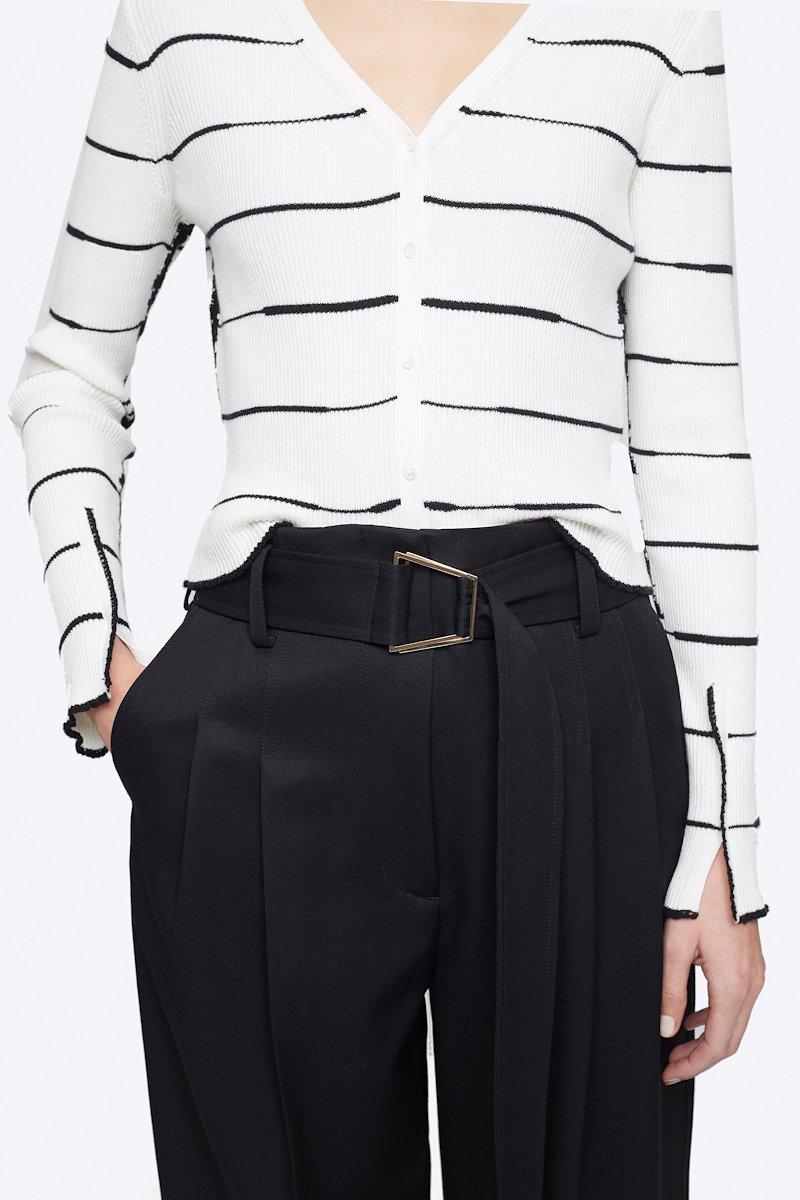 Wool Belted Utility Pant-black #1 Wool Belted Utility Pant, Black wool belted utility trousers from 3.1 PHILLIP LIM featuring high waist, belted waist, concealed front fastening, two diagonal pockets to the sides, rear patch pocket, tapered fit and cropped leg. POSITIVELY CONSCIOUS: This product is made with a material widely recognised as being better for the planet, so you can be confident you are choosing positively .- 3