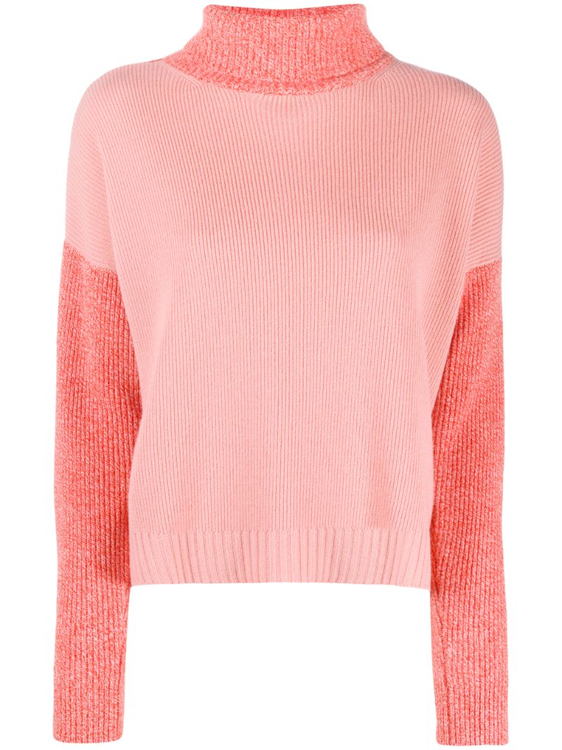 Chinti & Parker Colour-block Roll Neck Jumper In Pink