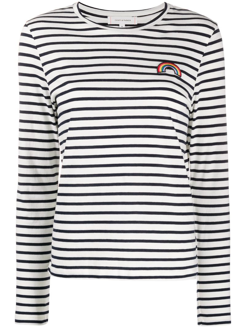 Chinti & Parker Patch-embellished Breton Striped T-shirt In Blue