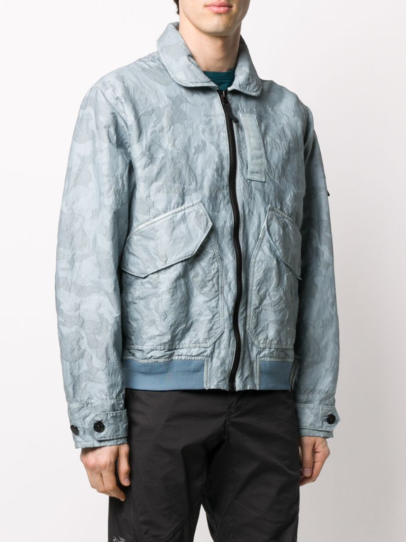 Shop Stone Island Compass-patch Jacquard Jacket In Blue