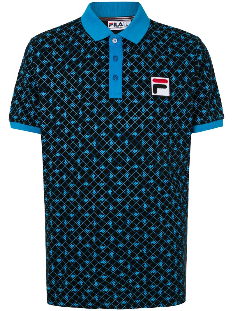 Fila Logo Print Polo Shirt In Black