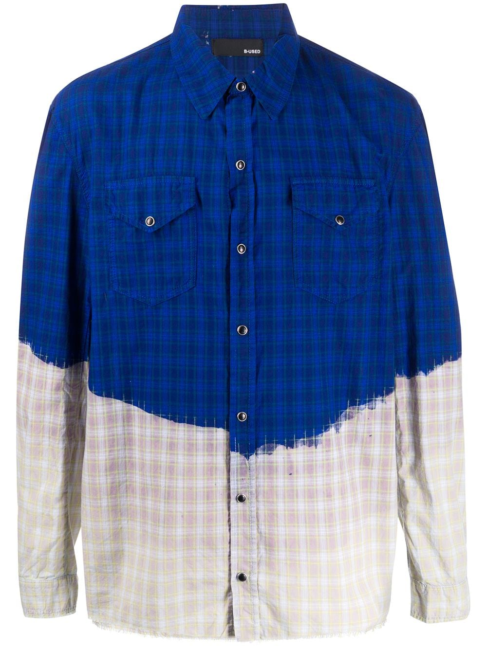 Shop B-used Colour Blocked Checked Shirt In Blue