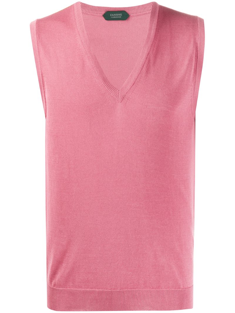 Zanone V-neck Sweater Vest In Pink