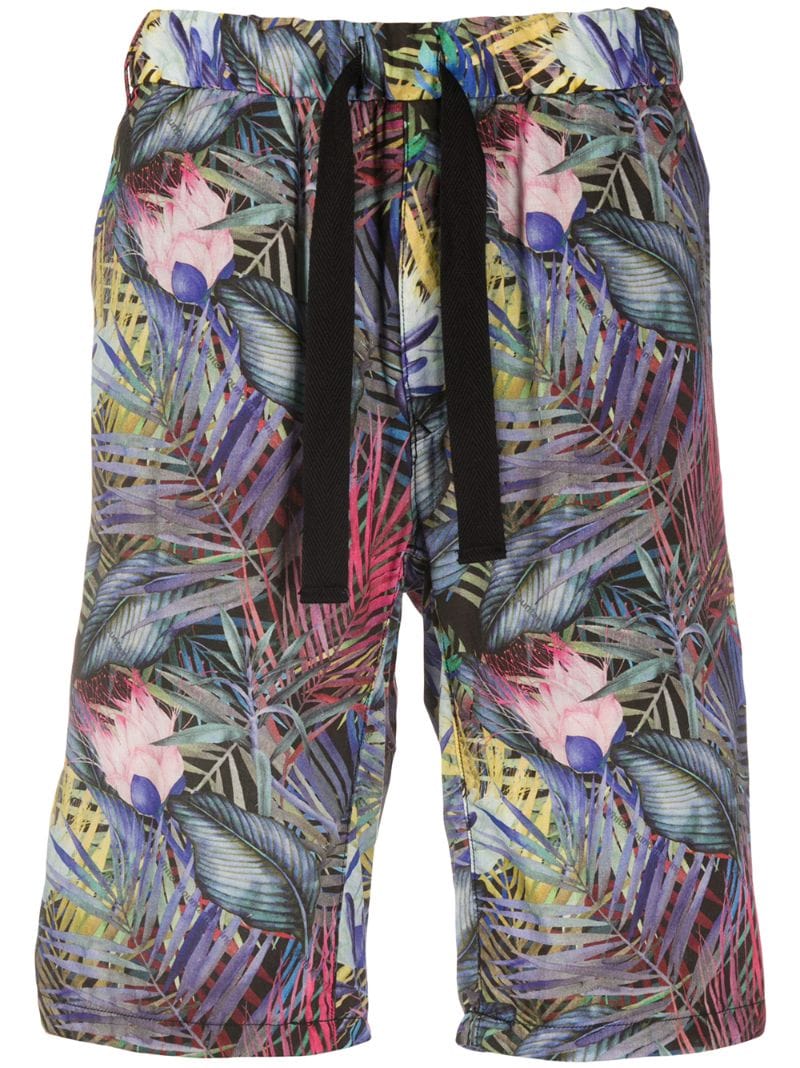 White Mountaineering Tropical Print Bermuda Shorts In Black