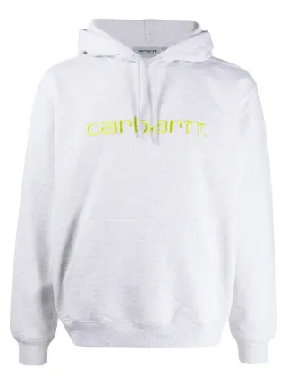grey carhartt hoodie with green logo