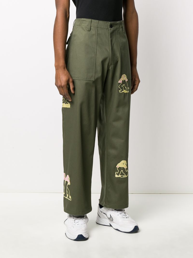 Shop Brain Dead Embroidered Mushroom Flared Trousers In Green