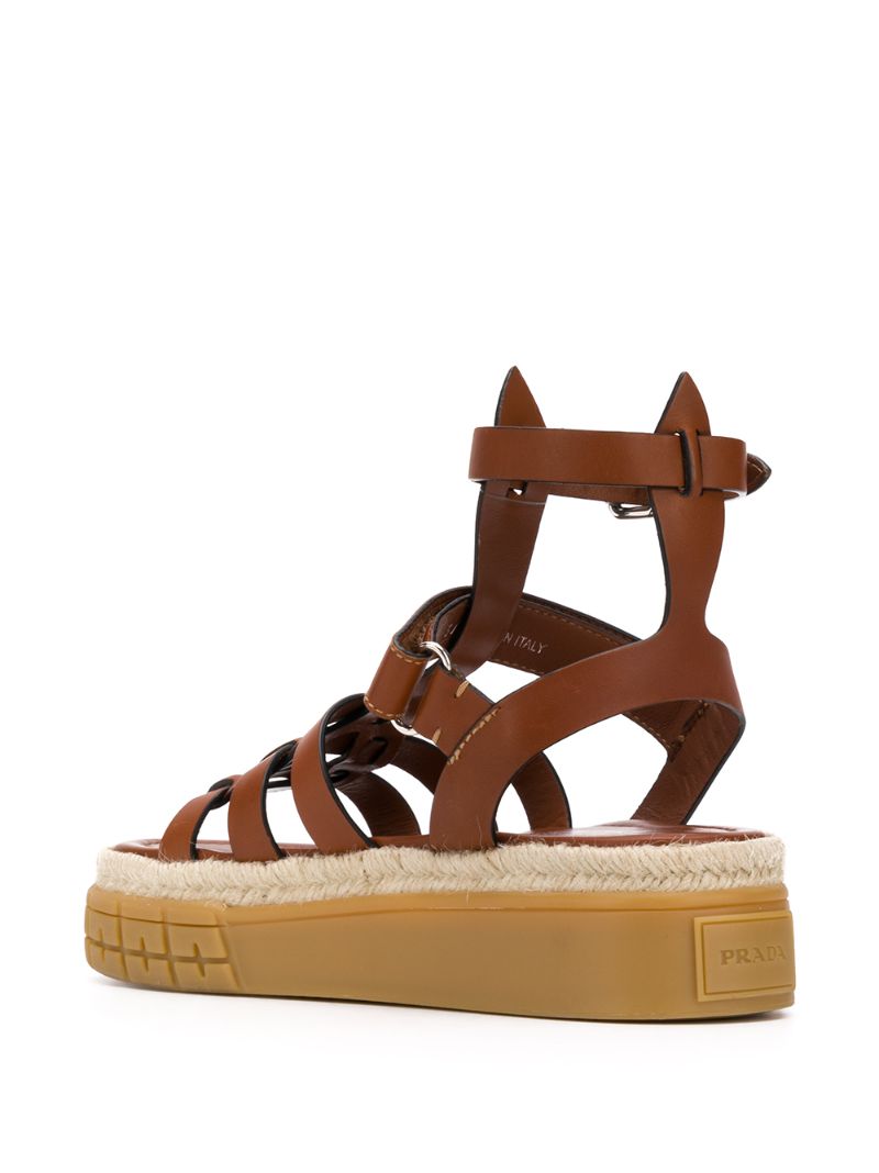 Shop Prada Flatform Strappy Sandals In Brown