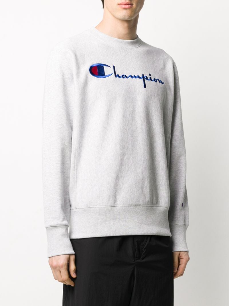 Champion Embroidered Logo Crew-neck Sweatshirt In Grey | ModeSens
