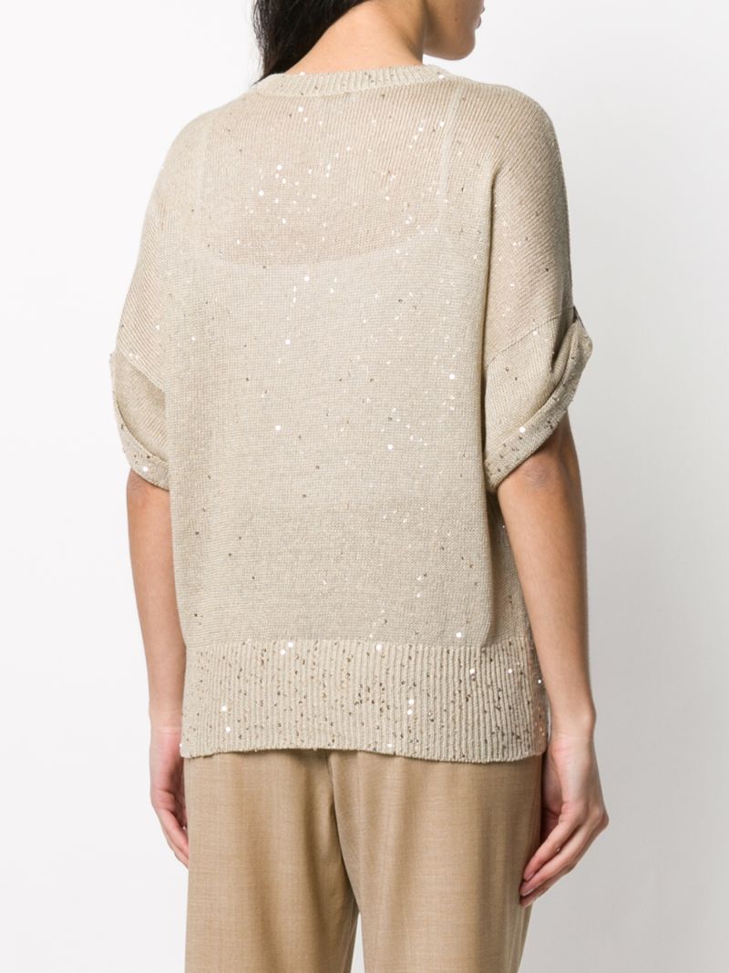 Shop Brunello Cucinelli Sequin-embellished Knitted Top In Neutrals