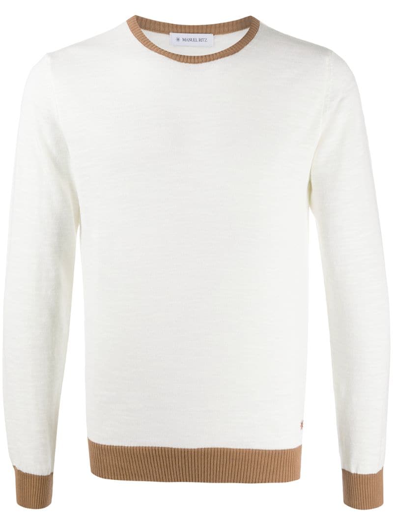 Manuel Ritz Two-tone Crew Neck Jumper In White