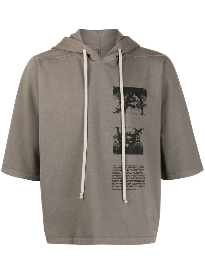 Rick Owens Drkshdw Graphic Print Short Sleeved Hoodie In Grey