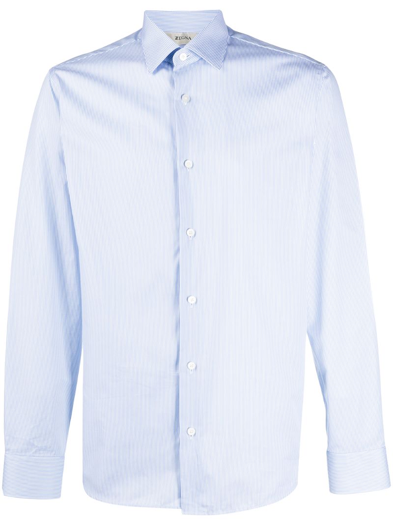 Z Zegna 100fili Micro-striped Shirt In Blue