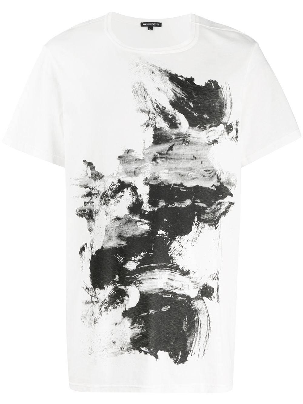 Ann Demeulemeester Brush Stroke Print Crew Neck T-shirt In White