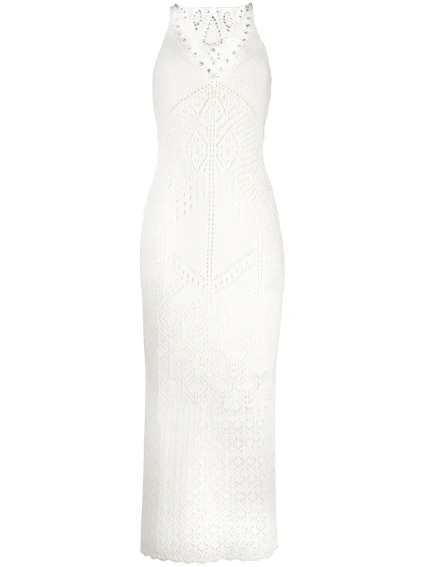 embellished white midi dress