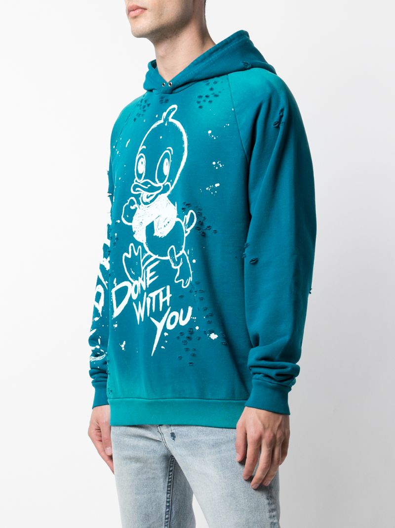 Shop Domrebel Bye Graphic Print Distressed Effect Hoodie In Blue