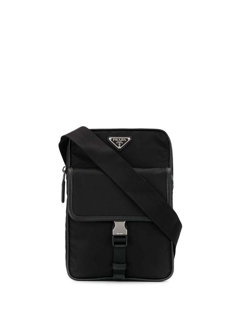 Prada Logo Plaque Shoulder Bag In Black