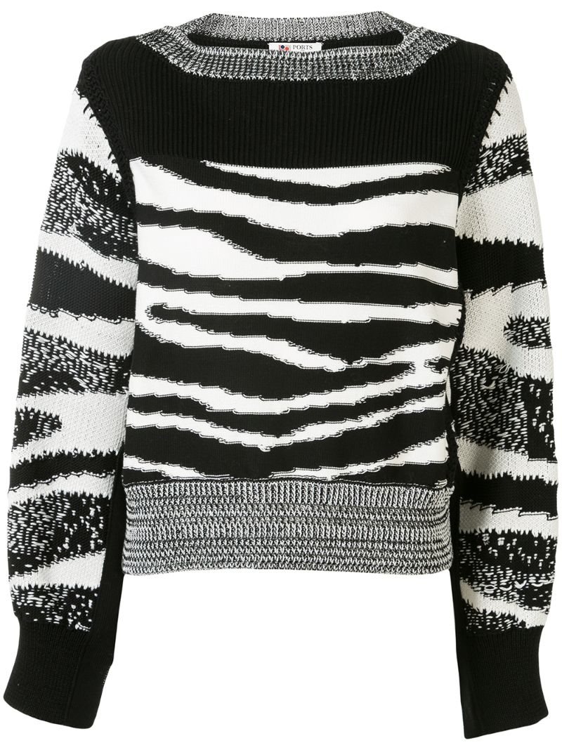 Shop Ports 1961 Split-arm Jacquard Sweater In Black