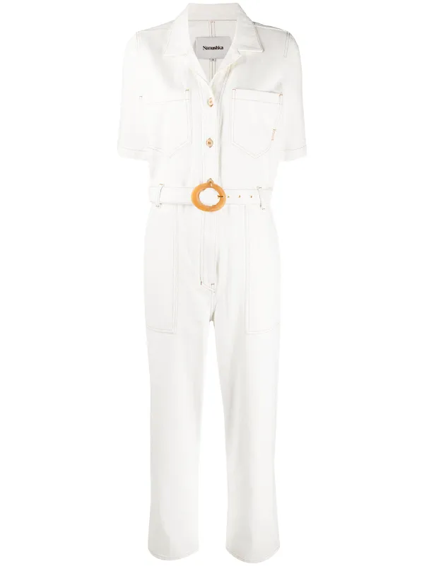 belted denim jumpsuit