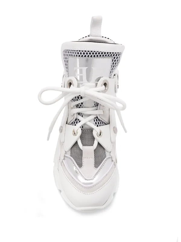 white chunky high top trainers