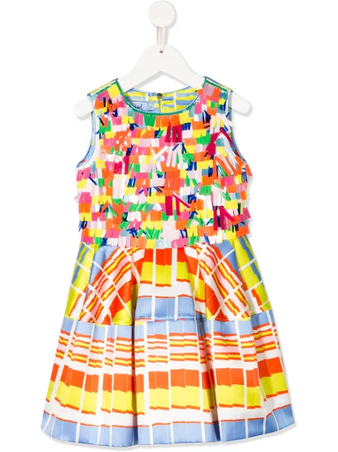 Mi Mi Sol appliquéd striped satin dress