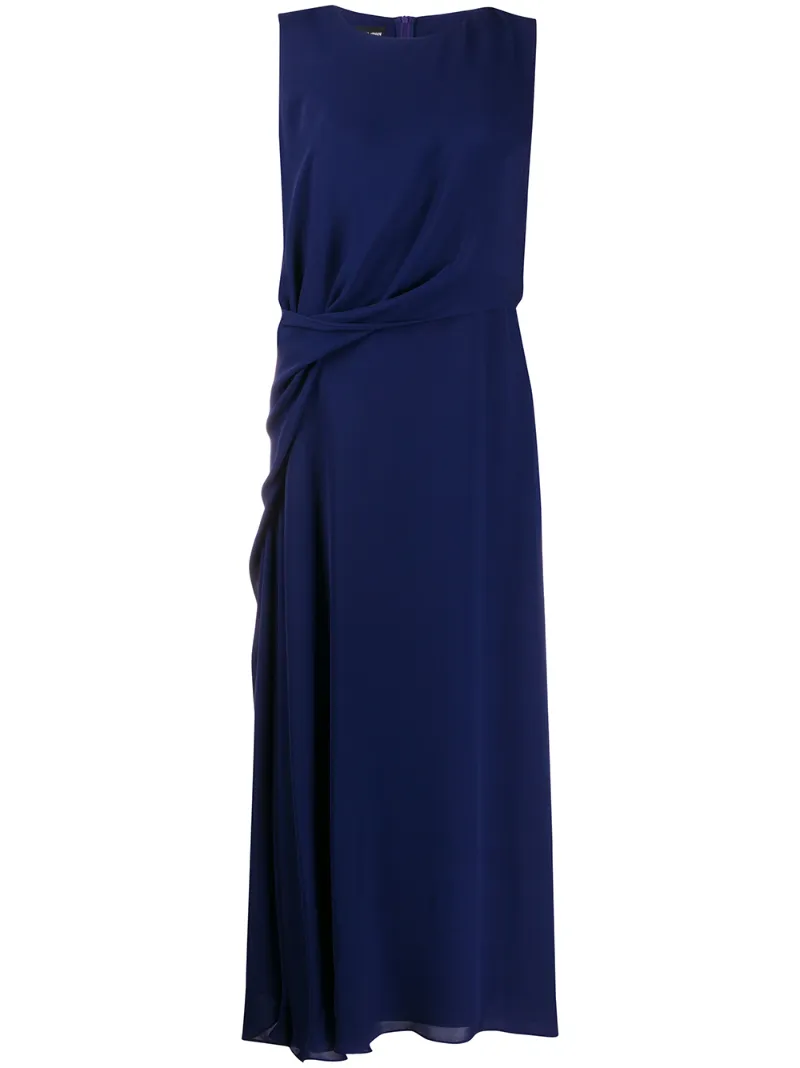 Giorgio Armani Draped Sleeveless Midi Dress In Blue