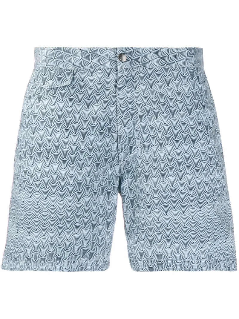 Sunspel Wave Print Swim Shorts In Blue