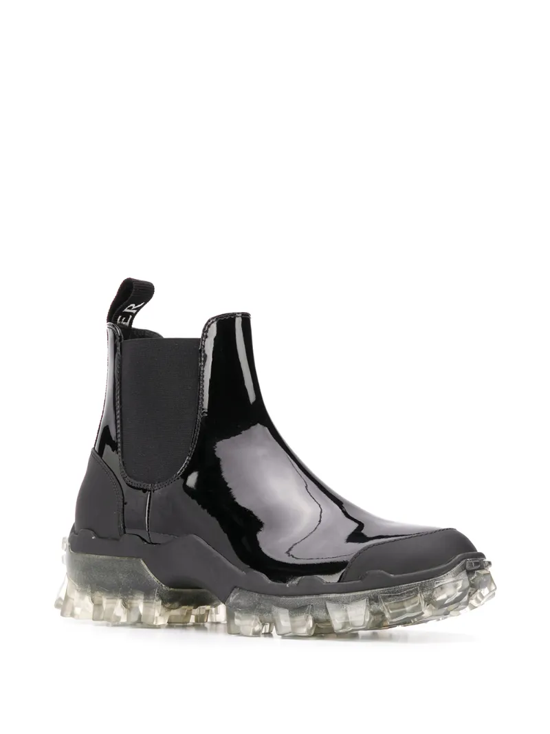 black patent leather rain boots