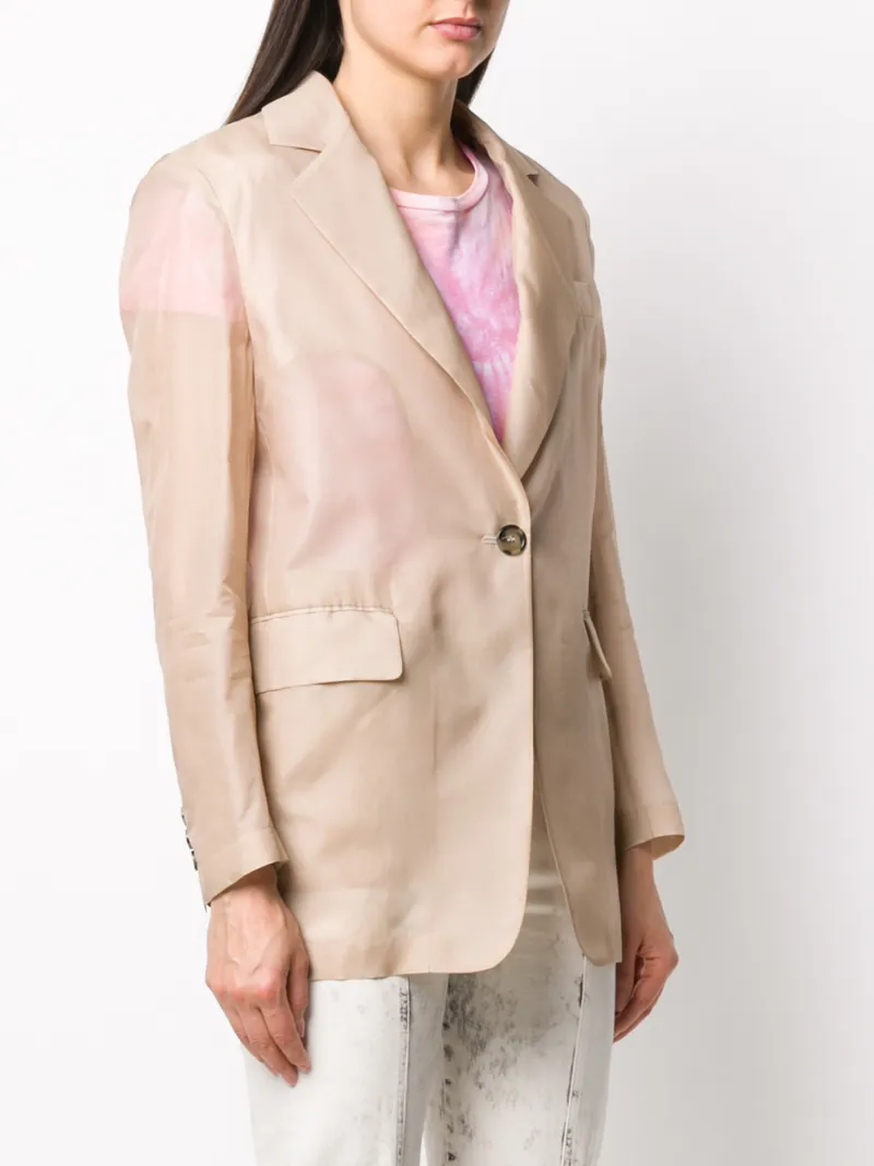 Msgm Single-breasted Boxy Jacket In Neutrals