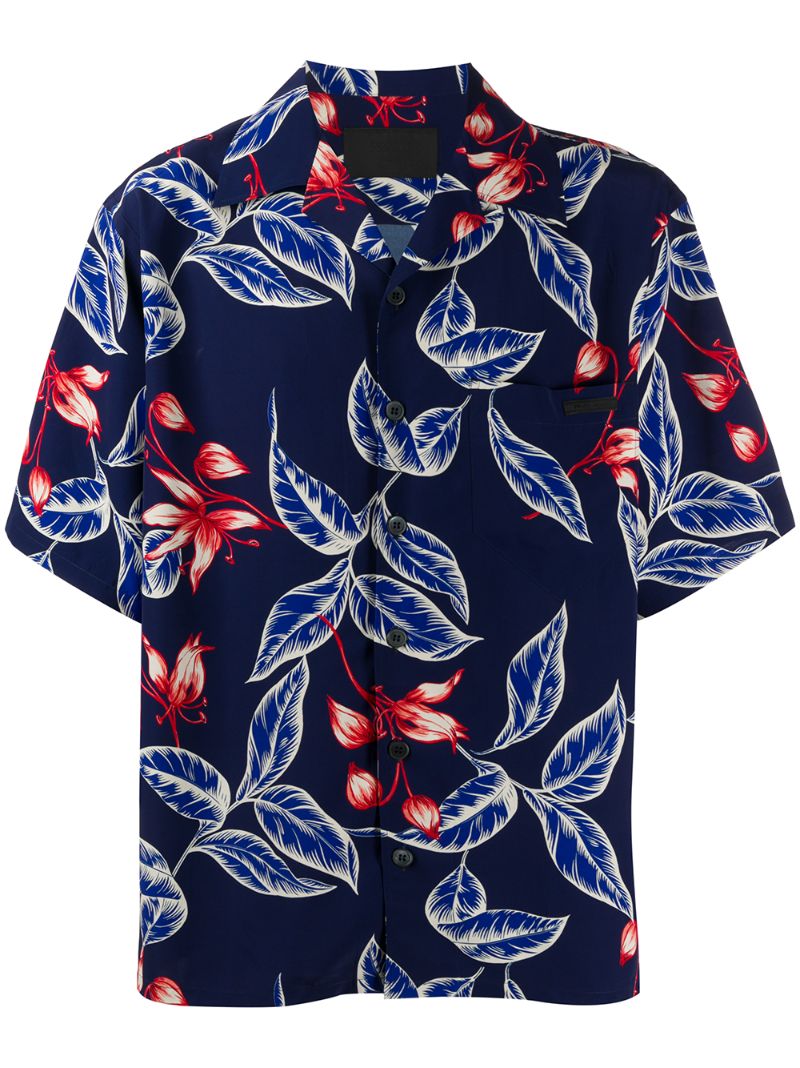 Prada Floral Print Shirt In Blue