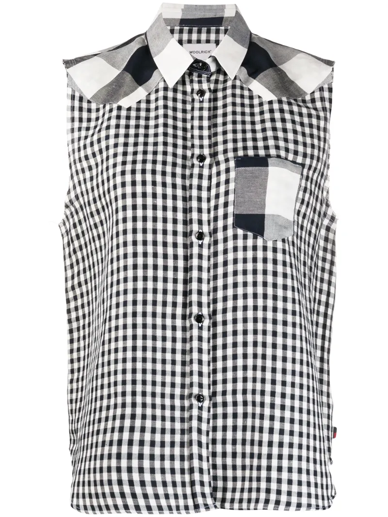 Woolrich Panelled Checked Shirt In Blue