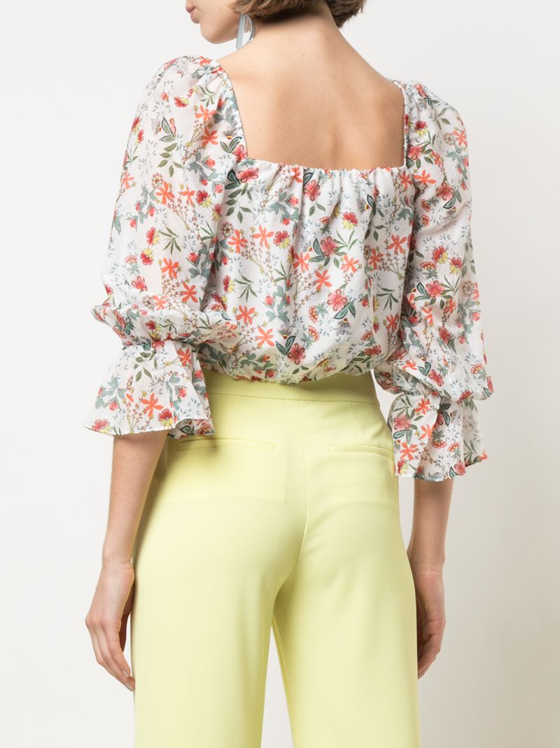 Shop Alice And Olivia Square Neck Floral Pattern Blouse In White