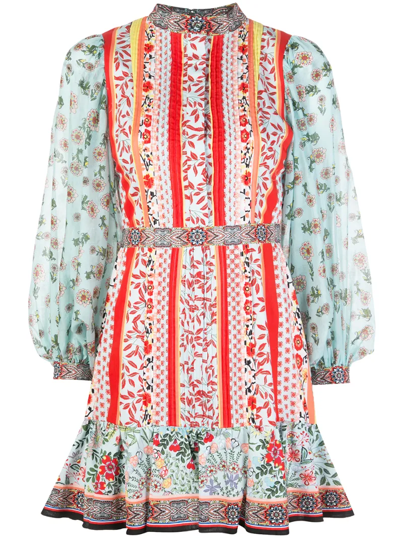 ALICE AND OLIVIA PATCHWORK PRINT MINI DRESS