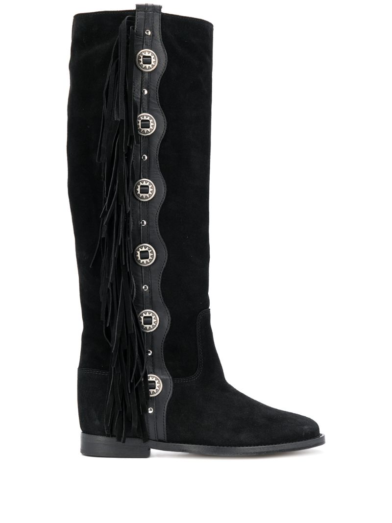 Via Roma 15 Fringed Detail Knee-length Boots In Black