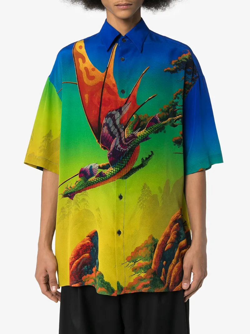 VALENTINO DRAGON AT DAWN GRAPHIC-PRINT SILK SHIRT