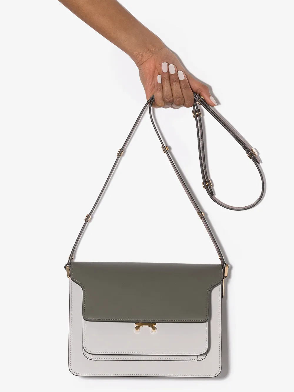 Marni Trunk Medium Leather Shoulder Bag in Green