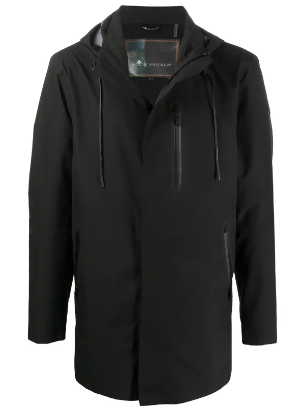 grey hooded rain mac
