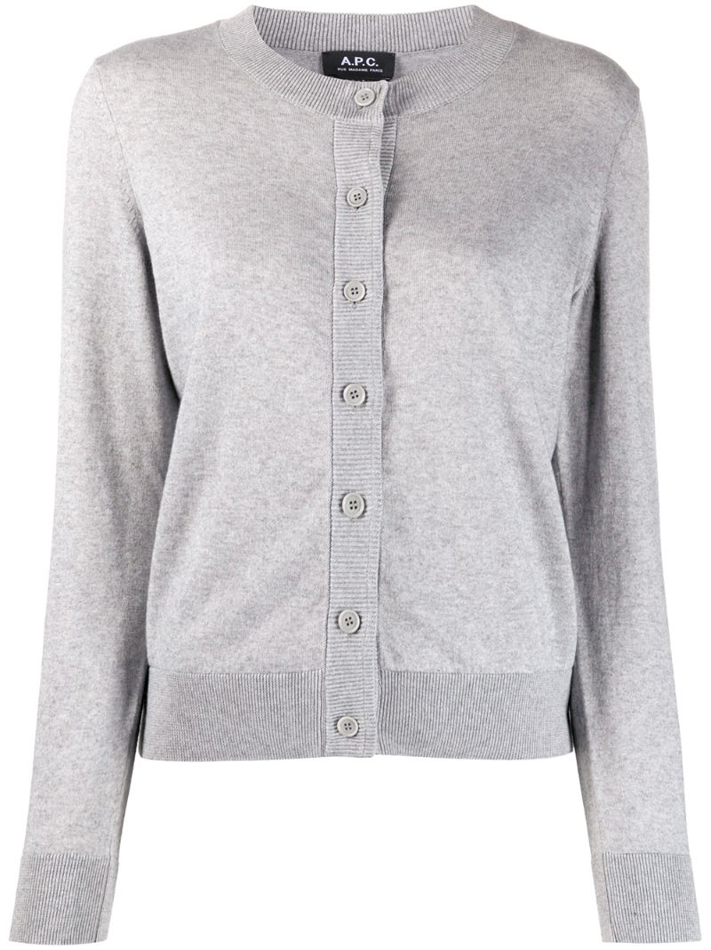 Apc Ribbed Crew Neck Cardigan In Grey