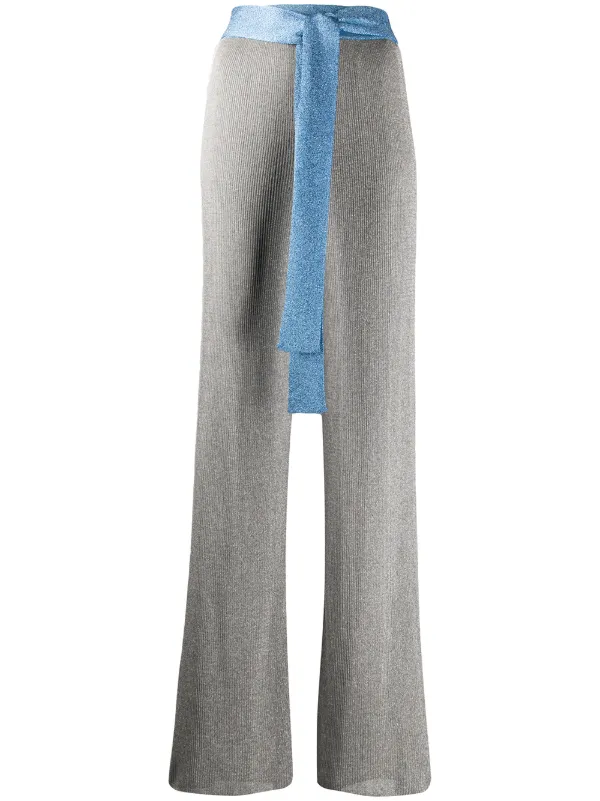 grey ribbed flared trousers