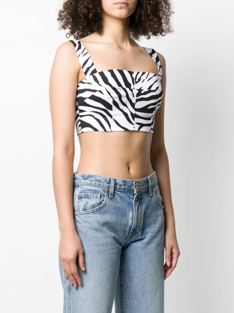 Dolce & Gabbana Cropped Zebra-print Cotton-blend Top In Black