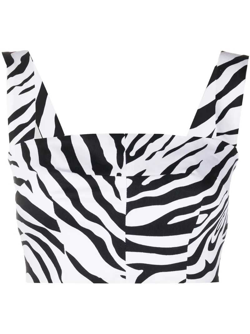 Dolce & Gabbana Cropped Zebra-print Cotton-blend Top In Black