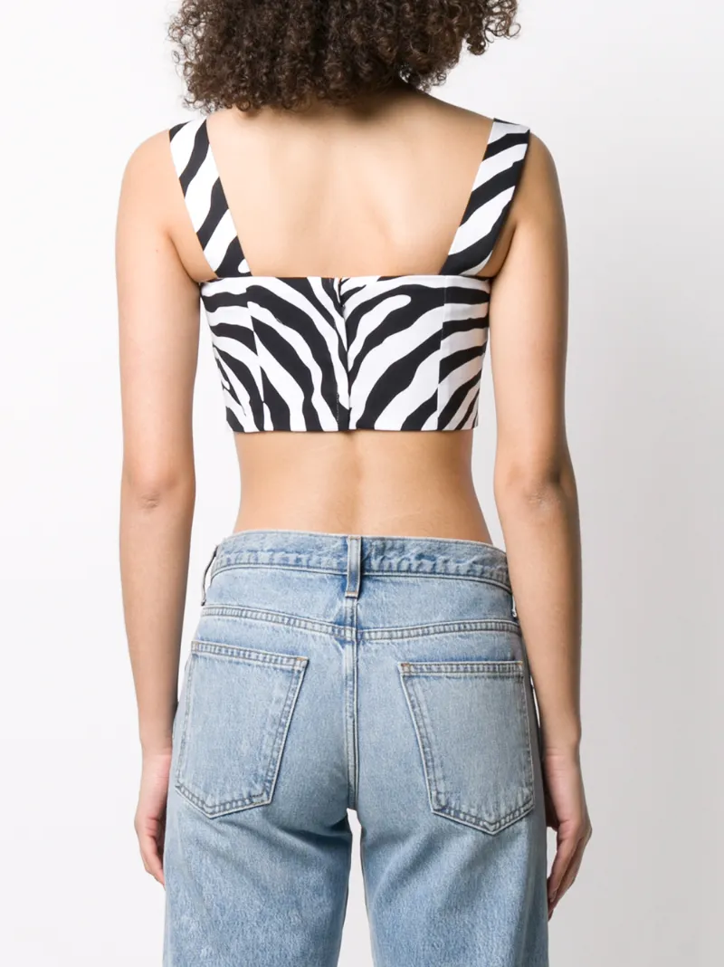 Dolce & Gabbana Cropped Zebra-print Cotton-blend Top In Black
