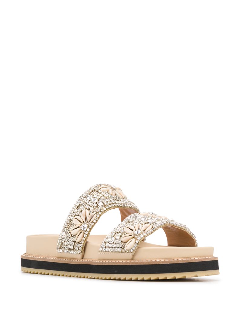 Shop Twinset Beaded Straps Sandals In Neutrals