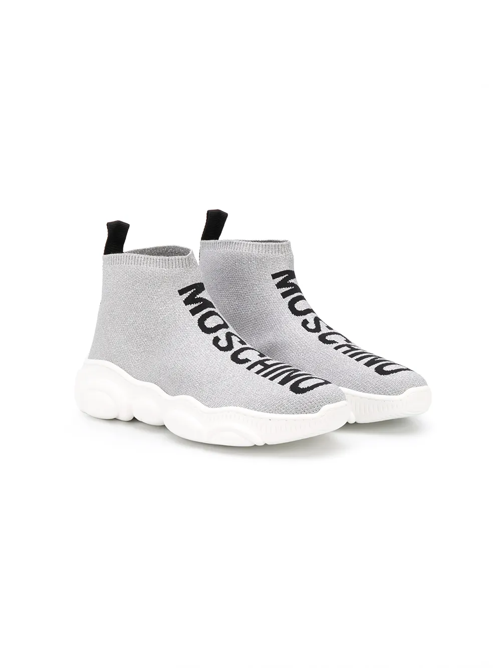 Moschino Intarsia Glittered Knit Sock Sneakers In Grey