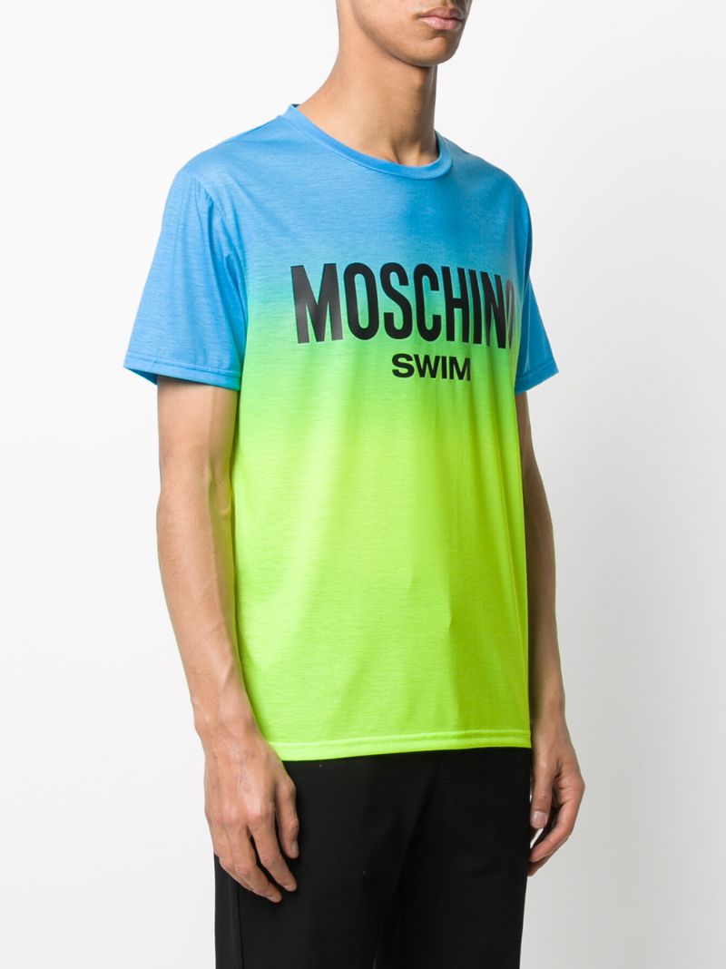 Shop Moschino Two-tone Logo Swim Print T-shirt In Blue