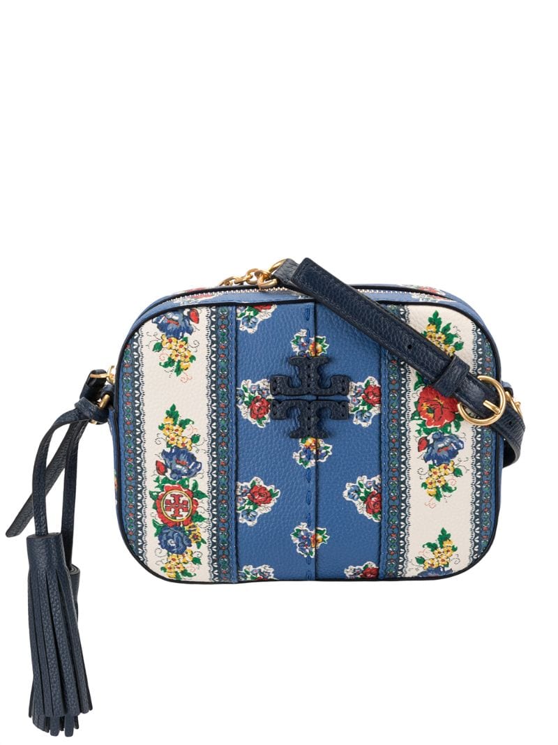 Tory Burch Mcgraw Floral Leather Crossbody Camera Bag In Blue Tea Rose ...